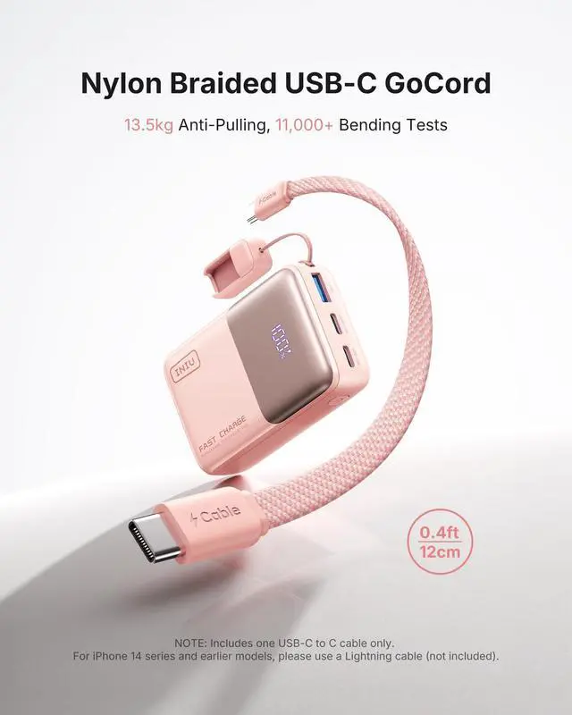Alt view image 4 of 7 - Portable Charger, Ultra Mini 10000mAh 45W Fast Charging Power Bank, USB C Battery Pack with Cable, Flight-Safe Travel Powerbank for Women Girls Cute Nano Compact Sleek, Light Pink