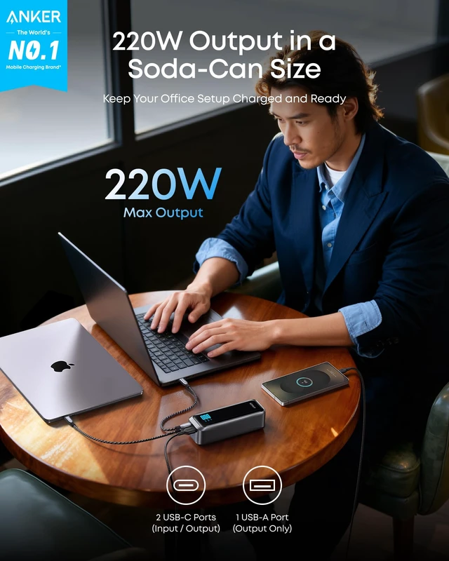 Alt view image 2 of 7 - Anker Prime Power Bank, 20,100mAh 3-Port Portable Charger | 220W Max Output, Two-Way Charging, TSA-Approved, App Control, for MacBook, iPhone 17 / 16 Series (Base Not Included)