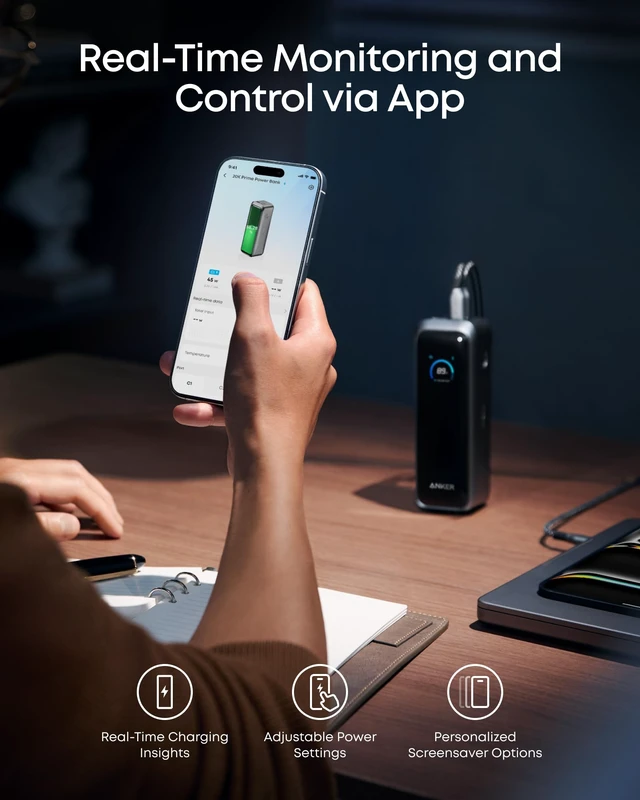 Alt view image 6 of 7 - Anker Prime Power Bank, 20,100mAh 3-Port Portable Charger | 220W Max Output, Two-Way Charging, TSA-Approved, App Control, for MacBook, iPhone 17 / 16 Series (Base Not Included)