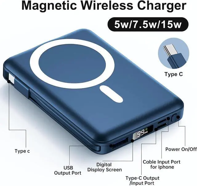 Alt view image 2 of 7 - for Magsafe Power Bank, 10000mAh Magnetic Power Bank with USB-C Cable and PD 20W USB C Fast Charging LED Display, Wireless Portable Charger for iPhone 17/16/15/14/13/12/Pro/Pro Max