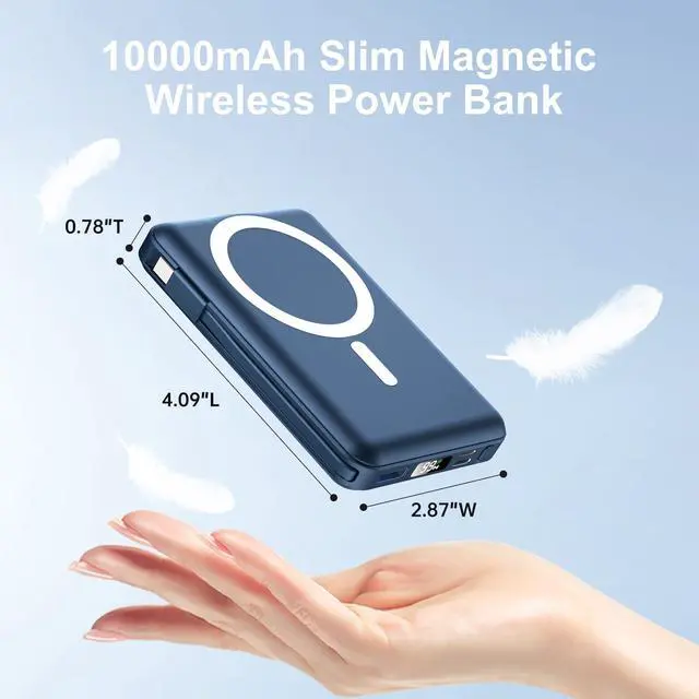 Alt view image 4 of 7 - for Magsafe Power Bank, 10000mAh Magnetic Power Bank with USB-C Cable and PD 20W USB C Fast Charging LED Display, Wireless Portable Charger for iPhone 17/16/15/14/13/12/Pro/Pro Max