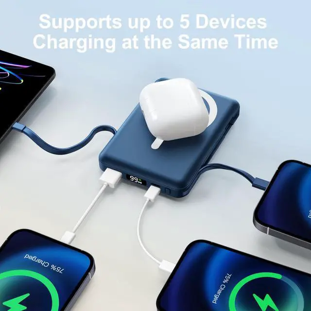 Alt view image 5 of 7 - for Magsafe Power Bank, 10000mAh Magnetic Power Bank with USB-C Cable and PD 20W USB C Fast Charging LED Display, Wireless Portable Charger for iPhone 17/16/15/14/13/12/Pro/Pro Max