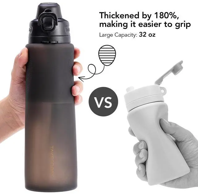 Alt view image 4 of 7 - Collapsible Water Bottles with Straw for International Travel, 32oz Black