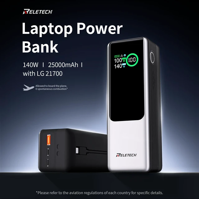 Alt view image 2 of 7 - 140W Portable Fast Charger 25000mAh with LG 21700 Battery, 3-Port Laptop Fast Power Bank Smart Display for Travel, Compatible with MacBook Pro, iPhone 17/16, ipad.G-ZeroFear