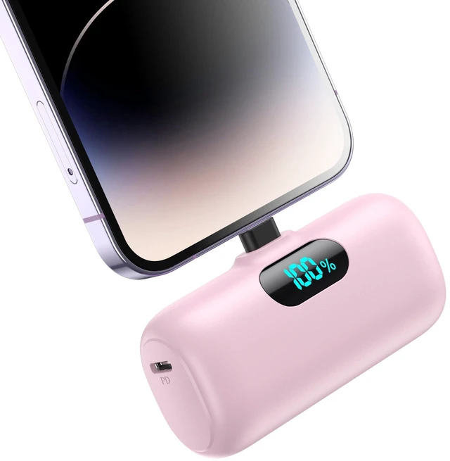 Main image of Mini Portable Charger for iPhone,Upgraded 5000mAh PD Fast Charging Battery Pack,LCD Display Cute Power Bank Portable Phone Charger for iPhone 14/14 Pro Max/13/13 Pro/12 Pro/11/XS/XR/X/8/7/6-Pink