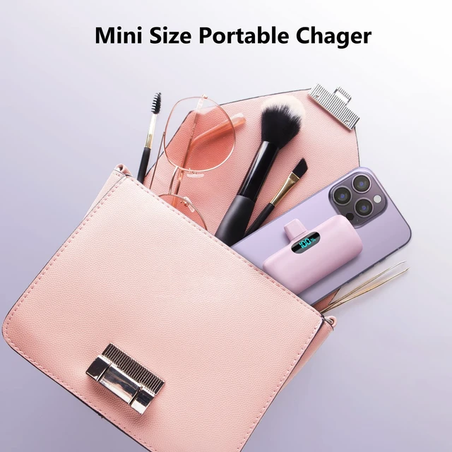 Alt view image 3 of 7 - Mini Portable Charger for iPhone,Upgraded 5000mAh PD Fast Charging Battery Pack,LCD Display Cute Power Bank Portable Phone Charger for iPhone 14/14 Pro Max/13/13 Pro/12 Pro/11/XS/XR/X/8/7/6-Pink