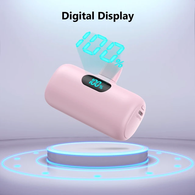 Alt view image 5 of 7 - Mini Portable Charger for iPhone,Upgraded 5000mAh PD Fast Charging Battery Pack,LCD Display Cute Power Bank Portable Phone Charger for iPhone 14/14 Pro Max/13/13 Pro/12 Pro/11/XS/XR/X/8/7/6-Pink