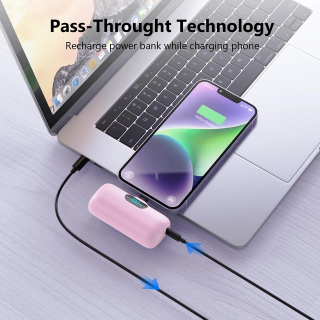 Alt view image 7 of 7 - Mini Portable Charger for iPhone,Upgraded 5000mAh PD Fast Charging Battery Pack,LCD Display Cute Power Bank Portable Phone Charger for iPhone 14/14 Pro Max/13/13 Pro/12 Pro/11/XS/XR/X/8/7/6-Pink