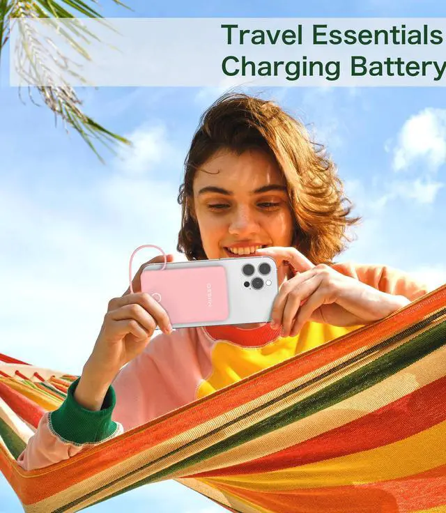 Alt view image 6 of 7 - 6000mah Ultra Slim Built in Cables Power Bank, Card Size Built in USB C Cords Battery Pack Portable Charger for Phones, 3 Output External Battery Pack Compatible with iPhone, Pink