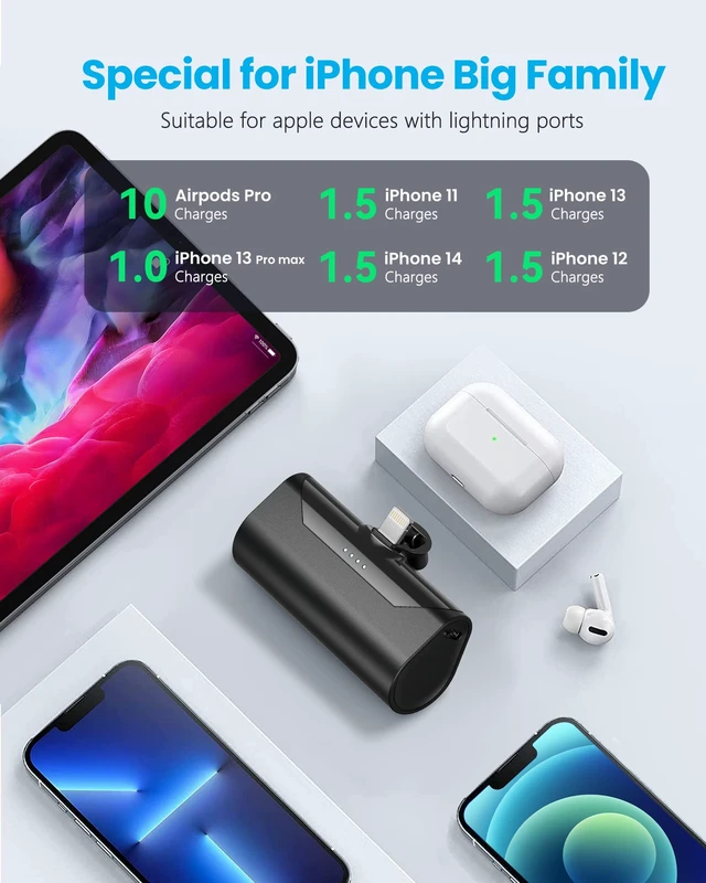 Alt view image 3 of 7 - Small Portable Charger for iPhone 4800mAh Power Bank Ultra-Compact 15W Mini Battery Pack Battery Bank Charger Compatible with iPhone 14 Pro/13/12/11/8/iPad Air/Mini/Pro/AirPods Pro I/II(Black)