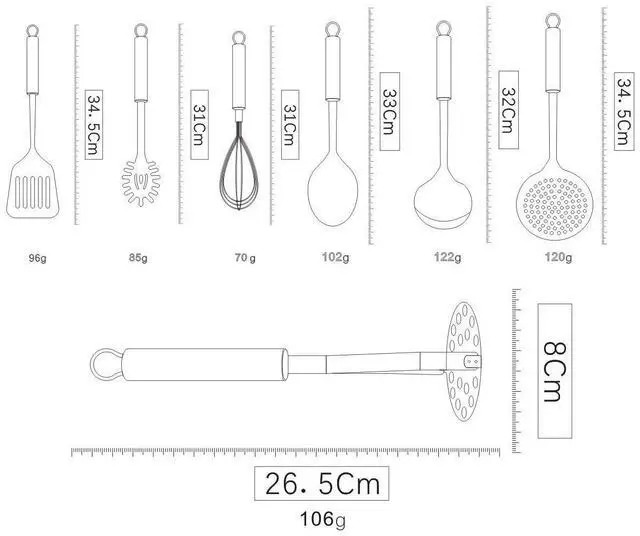 Alt view image 2 of 7 - Cooking Utensil Set 8 Piece, Stainless Steel Kitchen Tool Set with Stand,Cooking Utensils, Slotted Tuner, Ladle, Skimmer, Serving Spoon, Pasta Server,Potato Maseher, Egg Whisk. 8 Pieces