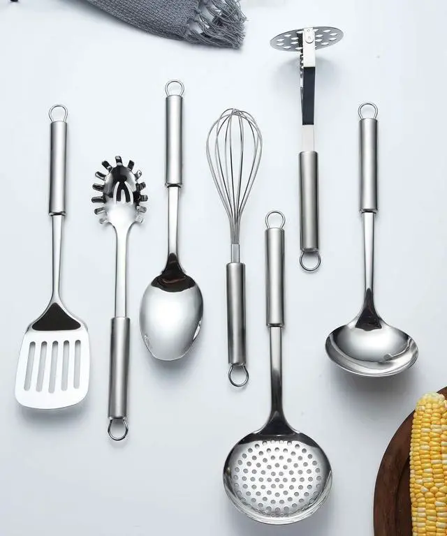 Alt view image 7 of 7 - Cooking Utensil Set 8 Piece, Stainless Steel Kitchen Tool Set with Stand,Cooking Utensils, Slotted Tuner, Ladle, Skimmer, Serving Spoon, Pasta Server,Potato Maseher, Egg Whisk. 8 Pieces