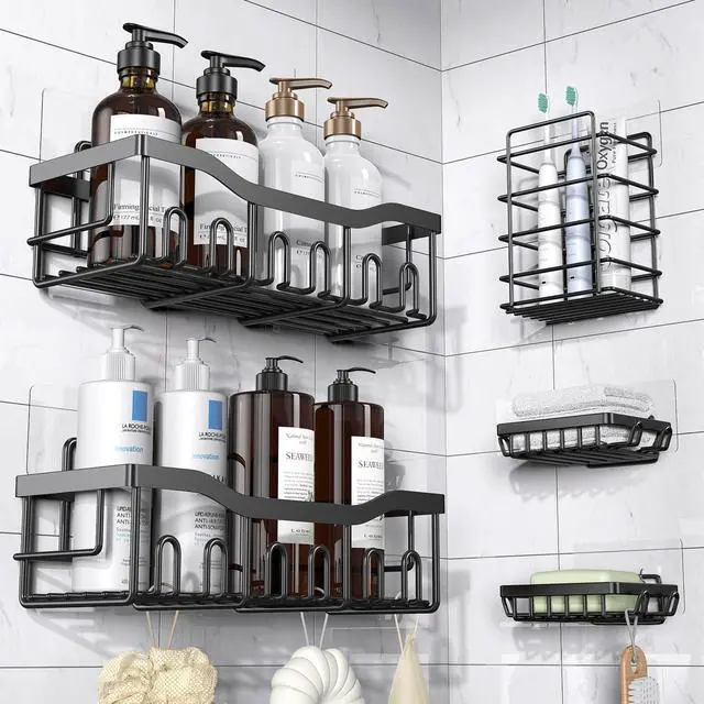 Main image of Adhesive Shower Caddy, 5 Pack Rustproof Stainless Steel Bath Organizers With Large Capacity, No Drilling Shelves for Bathroom Storage & Home Decor
