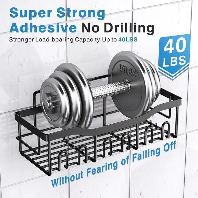 Alt view image 4 of 7 - Adhesive Shower Caddy, 5 Pack Rustproof Stainless Steel Bath Organizers With Large Capacity, No Drilling Shelves for Bathroom Storage & Home Decor