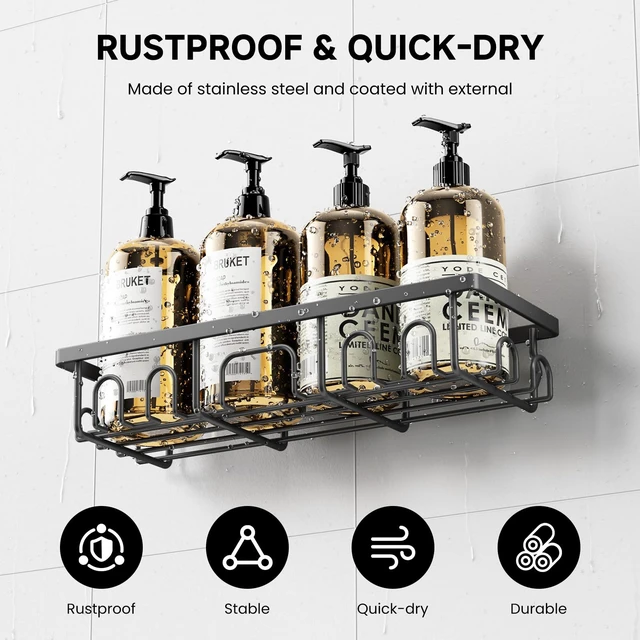 Alt view image 3 of 7 - Deyhoc Shower Caddy, 3 Pack Shower Shelves for Inside Bathroom, Rustproof Adhesive Bathroom Organizer with Soap Holder, No Drilling Washroom Organizers and Storage for Bathtub Room/Kitchen/Home, Grey