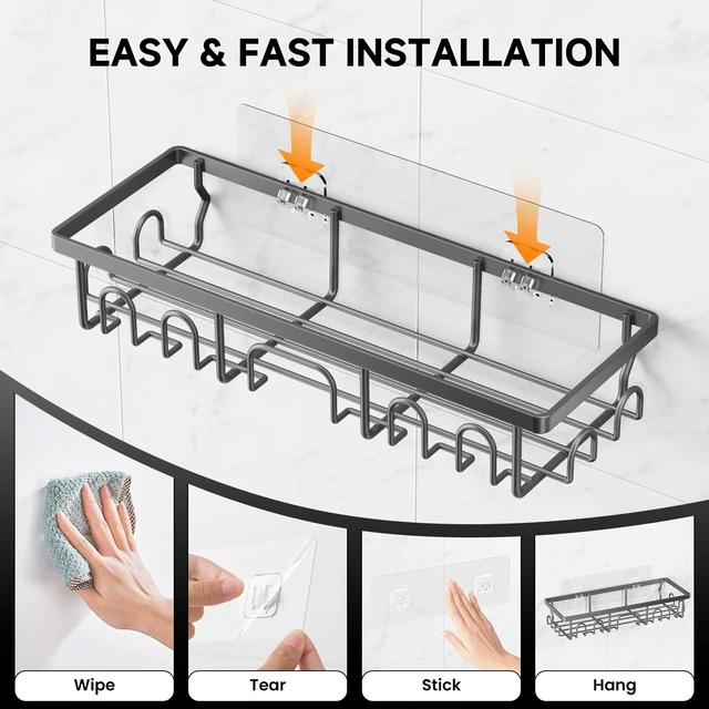 Alt view image 6 of 7 - Deyhoc Shower Caddy, 3 Pack Shower Shelves for Inside Bathroom, Rustproof Adhesive Bathroom Organizer with Soap Holder, No Drilling Washroom Organizers and Storage for Bathtub Room/Kitchen/Home, Grey