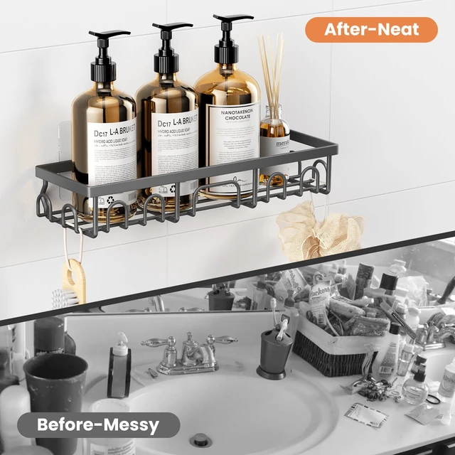 Alt view image 7 of 7 - Deyhoc Shower Caddy, 3 Pack Shower Shelves for Inside Bathroom, Rustproof Adhesive Bathroom Organizer with Soap Holder, No Drilling Washroom Organizers and Storage for Bathtub Room/Kitchen/Home, Grey