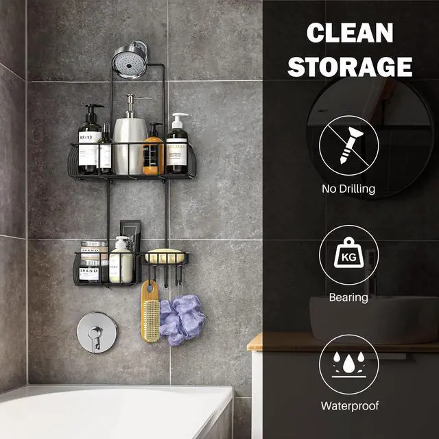 Alt view image 2 of 7 - Shower Caddy Hanging Over Head, Matte Black,Stainless Steel