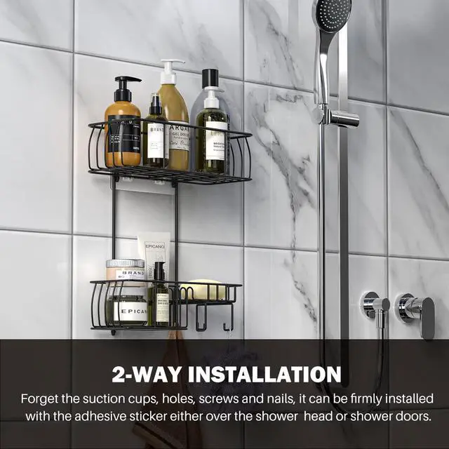 Alt view image 3 of 7 - Shower Caddy Hanging Over Head, Matte Black,Stainless Steel