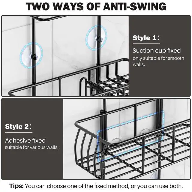 Alt view image 5 of 7 - Shower Caddy Hanging Over Head, Matte Black,Stainless Steel