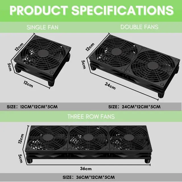 Alt view image 3 of 6 - Router Cooling Fan for Computer Cooler Audio Video Network Cabinet Server Cooling Project Equipment and Workstation DC 5V USB Power 120mm 360mm Fan with Switch