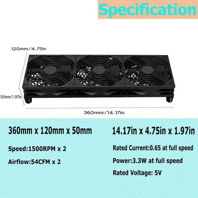 Alt view image 4 of 6 - Router Cooling Fan for Computer Cooler Audio Video Network Cabinet Server Cooling Project Equipment and Workstation DC 5V USB Power 120mm 360mm Fan with Switch