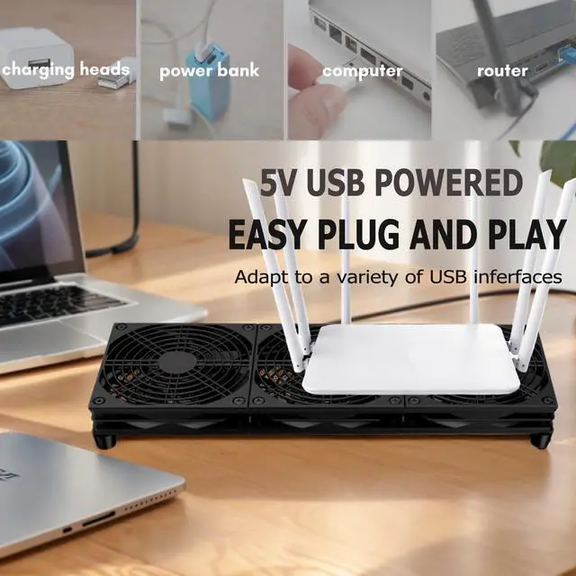Alt view image 6 of 6 - Router Cooling Fan for Computer Cooler Audio Video Network Cabinet Server Cooling Project Equipment and Workstation DC 5V USB Power 120mm 360mm Fan with Switch
