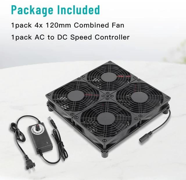 Alt view image 6 of 6 - Qirssyn Router Laptop Cooling pad 4X 120mm Computer Fan with AC Plug Variable Speed Fan for DIY Electronics TV Box Cabinet Computer Game Equipment Cooing