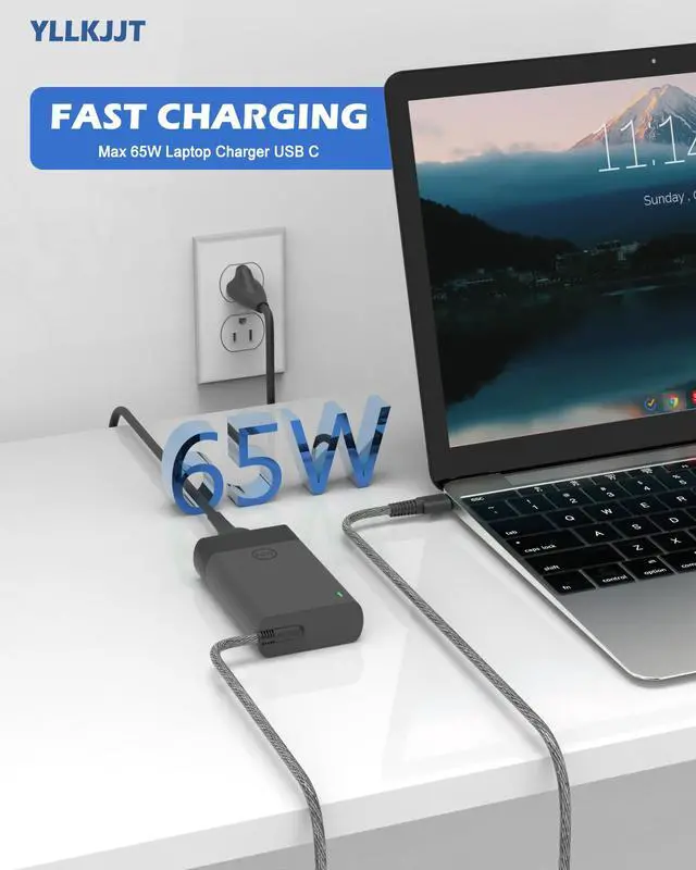 Alt view image 2 of 7 - USB Type C Laptop Charger Compatible with HP 65W USBC Computer Envy X360 | Computer Charger for HP Spectre X360, EliteBook X360, Elite X2, Chromebook, ZBook Firefly, ProBook Omnibook AC Power Cord