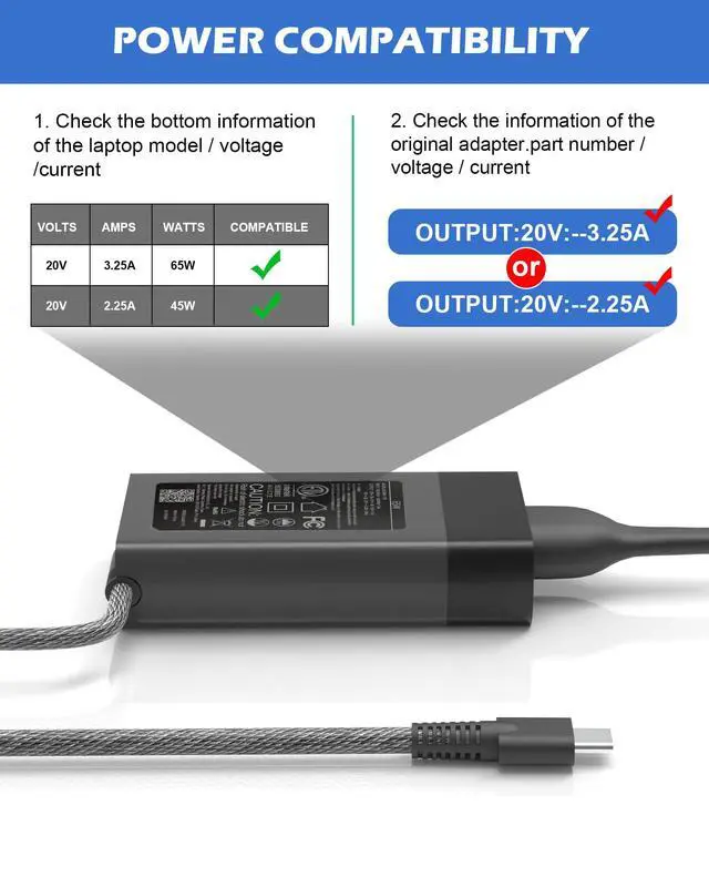 Alt view image 5 of 7 - USB Type C Laptop Charger Compatible with HP 65W USBC Computer Envy X360 | Computer Charger for HP Spectre X360, EliteBook X360, Elite X2, Chromebook, ZBook Firefly, ProBook Omnibook AC Power Cord