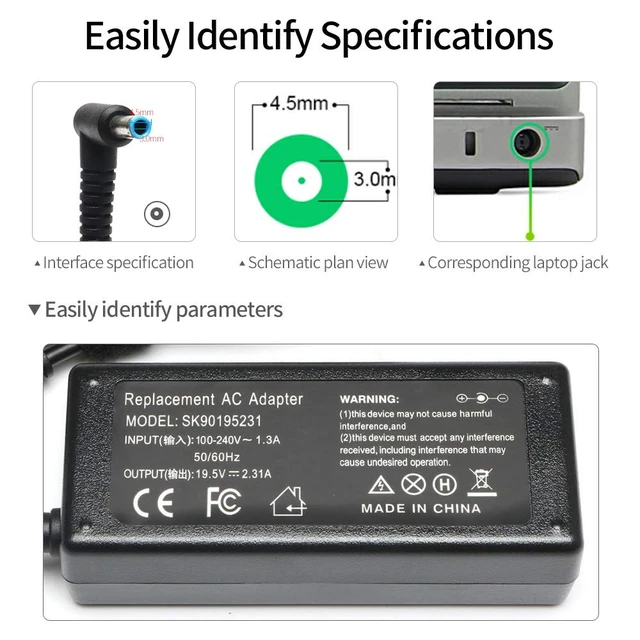 Alt view image 3 of 7 - 45W Laptop Charger Compatible with HP 14" Laptops 4.5mm Blue Tip Stream 14-DK/DQ/DF/DH/DS/AC/AK/AL/BA; DF0023CL,DF0018WM,DK0731MS,DK1025WM,DS0040NR Power Adapter