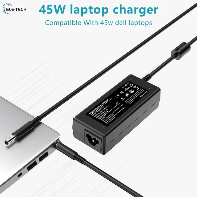 Alt view image 5 of 7 - 45W Charger for Dell Inspiron Latitude Vostro 4.5*3.0mm Round Tip Compatible with Inspiron 11 13 14 15 17 Series 3420 3520 3583 3593, Latitude 3140 3420 3520, Vostro 3420 3520