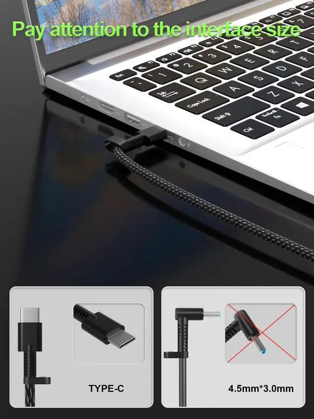 Alt view image 2 of 6 - Slim 65W USB-C Charger Compatible with HP Elitebook, Spectre, Envy, ProBook, Pavilion, Fortis, OmniBook,ZBook Firefly, Elite x2, Chromebook X360 Laptop Travel Fast Charging Adapter