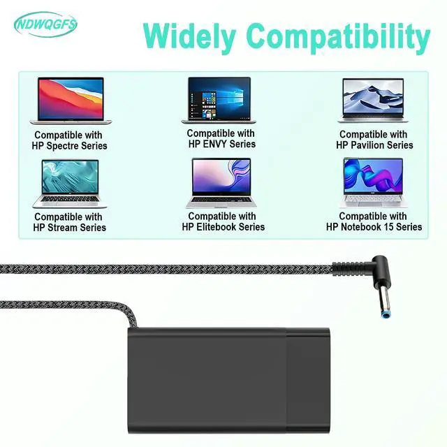 Alt view image 3 of 7 - New Slim 65W Blue Tip 4.5 * 3.0 Charger Compatible with hp Envy x360 EliteBook Pavilion Charger smart AC Adapter Compatible 65W hp Computer Fast Charging Power Supply Cord