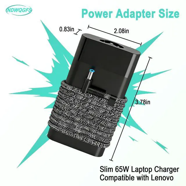 Alt view image 5 of 7 - New Slim 65W Blue Tip 4.5 * 3.0 Charger Compatible with hp Envy x360 EliteBook Pavilion Charger smart AC Adapter Compatible 65W hp Computer Fast Charging Power Supply Cord