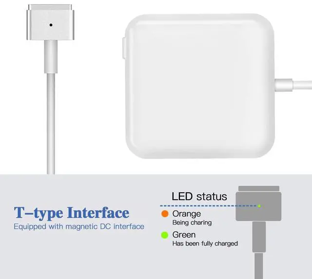Alt view image 5 of 6 - Mac Book Air Charger, Replacement AC 45W T-tip Power Adapter Laptop Charger for Mac Book Air 11-inch and 13-inch After Mid 2012(Applicable to 2012-2017 Not for After 2018)