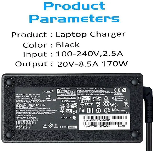 Alt view image 5 of 7 - 170W AC Charger Fit for Lenovo Thinkpad T15p T15g P15v P16v P15 P16 P17 Gen 1 2 3, P50 P51 P52 P53 P70 P71 P73, P1 Gen 1 2 3 4 5 6, W540 W541 Laptop Adapter Power Supply Cord