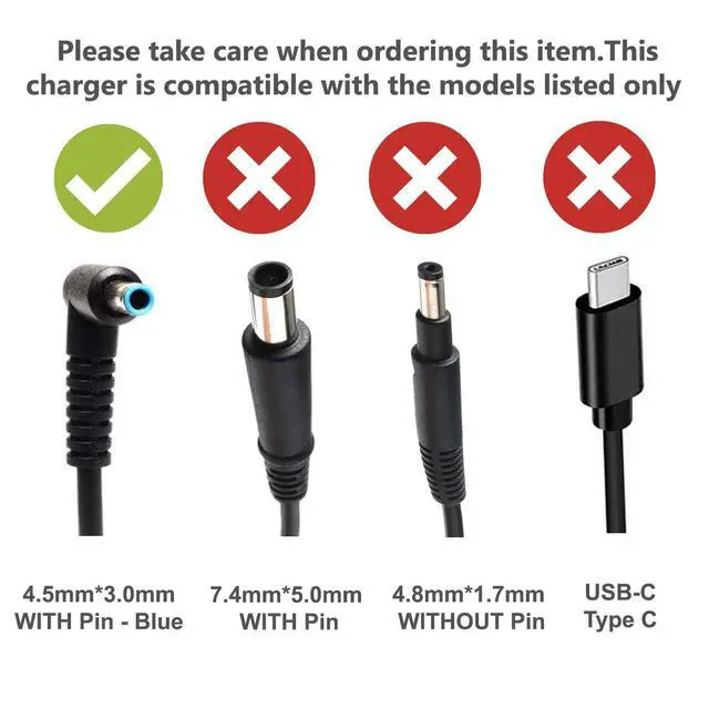 Alt view image 3 of 5 - Laptop Charger for Pavilion X360 710412-001 Blue Tip 19.5V 3.33A 65W Stream 11 13 14 15-AY Series 15-BS Series 15-G 15-R Envy 13-AD 15-BP Elitebook 1040 G1 Ac Adapter Power Supply Cord