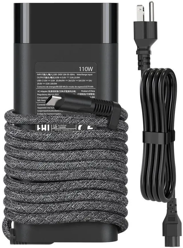Main image of 110W USB-C Laptop Charger Compatible with HP ZBook Firefly 16 G9 G10 EliteBook 865 G9 860 G10 Dragonfly Pro Chromebook14 Ceramic White HP Elite Dragonfly G3 Series G3 Notebook PC AC Adapter