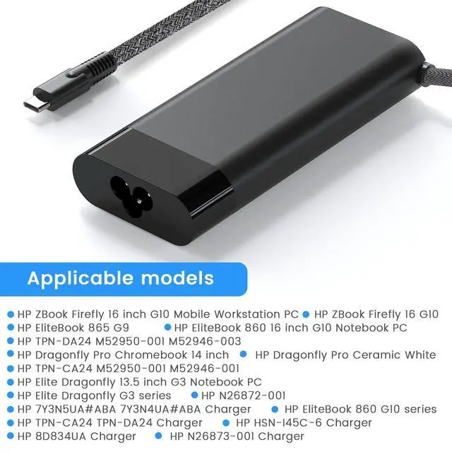 Alt view image 6 of 7 - 110W USB-C Laptop Charger Compatible with HP ZBook Firefly 16 G9 G10 EliteBook 865 G9 860 G10 Dragonfly Pro Chromebook14 Ceramic White HP Elite Dragonfly G3 Series G3 Notebook PC AC Adapter