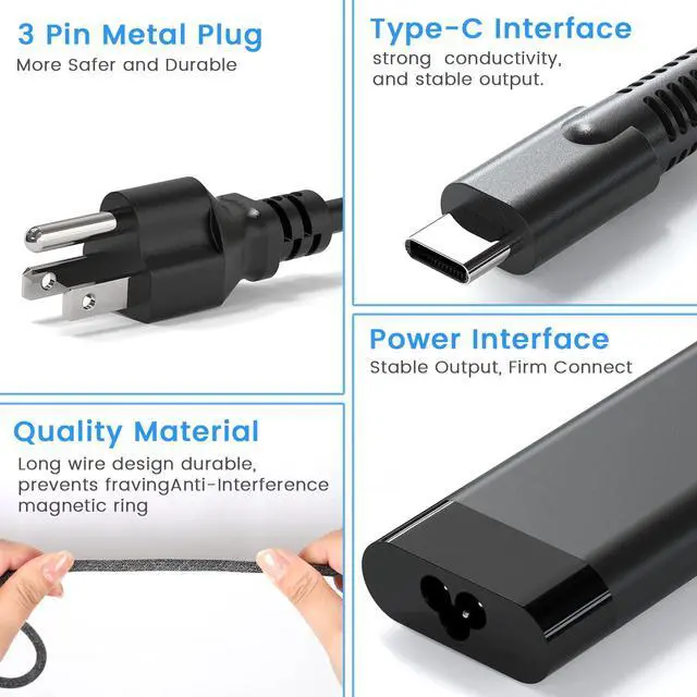 Alt view image 5 of 7 - 110W USB-C Laptop Charger Compatible with HP ZBook Firefly 16 G9 G10 EliteBook 865 G9 860 G10 Dragonfly Pro Chromebook14 Ceramic White HP Elite Dragonfly G3 Series G3 Notebook PC AC Adapter