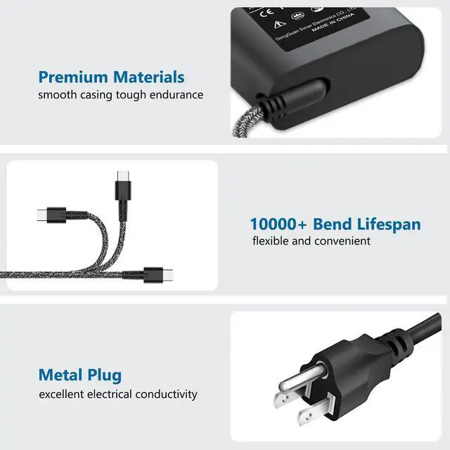 Alt view image 3 of 7 - 65W USB C Laptop Charger Compatible with HP Spectre x360,Envy,Elitebook x360,Pavilion, Elite x2,Chromebook,Omnibook,Dragonfly,Zbook,ProBook Travel Computer Charger USB Type C AC Power Adapter