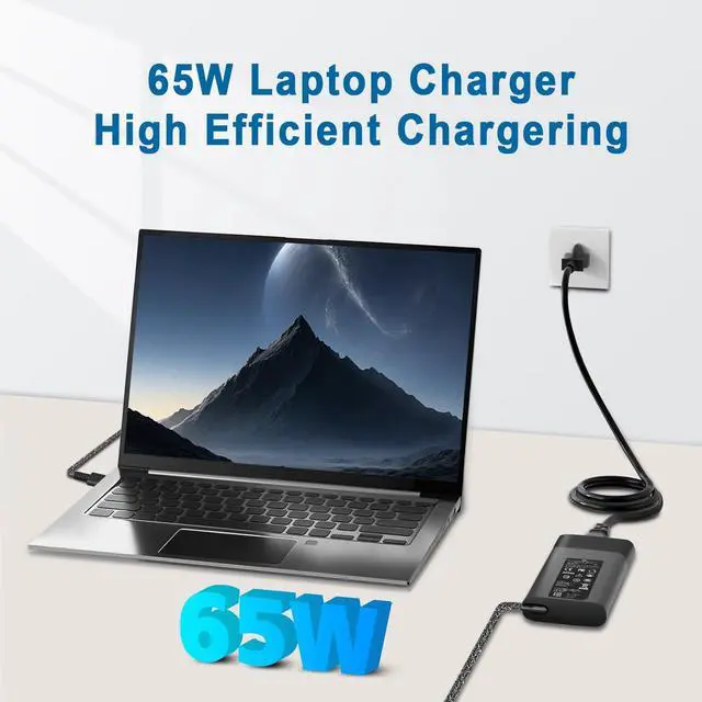 Alt view image 4 of 7 - 65W USB C Laptop Charger Compatible with HP Spectre x360,Envy,Elitebook x360,Pavilion, Elite x2,Chromebook,Omnibook,Dragonfly,Zbook,ProBook Travel Computer Charger USB Type C AC Power Adapter