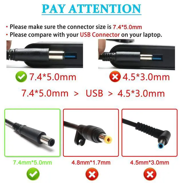 Alt view image 2 of 7 - 65W Laptop Charger Compatible with HP Pavilion DV7 DV6 DV5 DV4 DM4 G7 G6,Compaq Cq57 Cq62 Cq56 Cq61 Cq60 Cq58,2000-329WM 2000-2A20NR 2000-2B09WM,Probook 4540s 4440s 4430s 4520s 4530s 6570b