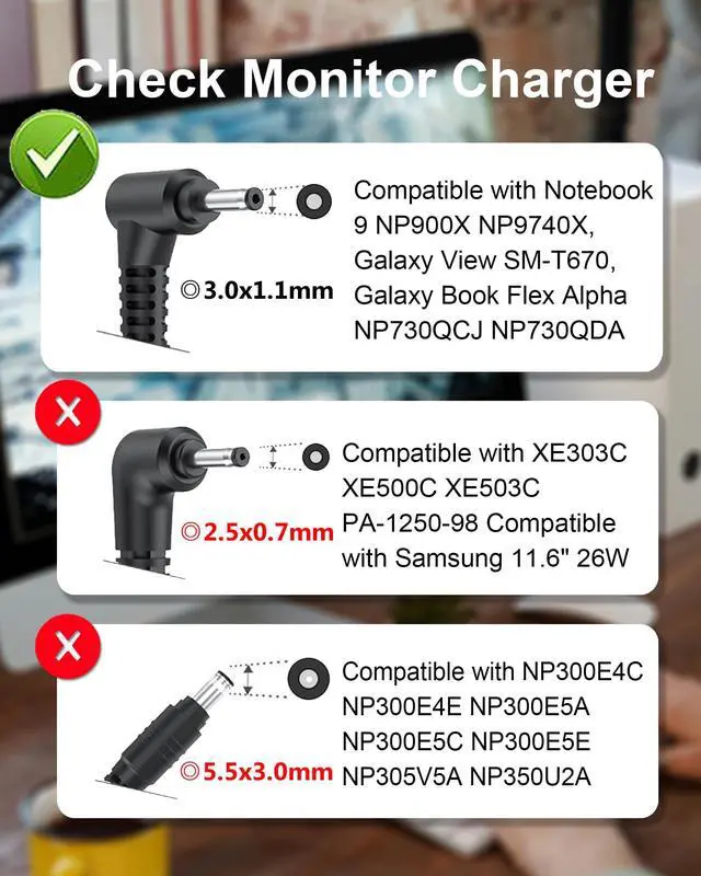 Alt view image 2 of 7 - AC Charger for Samsung Galaxy Book Flex 2 Alpha NP730QDA NP730QCJ | NP730QDA-KA3US NP730QCJ-K01US Galaxy View SM-T670 SM-T677A 18.4 Tablet ATIV Book 9 NP900X NP940X A13-040N2A PA-1400-96