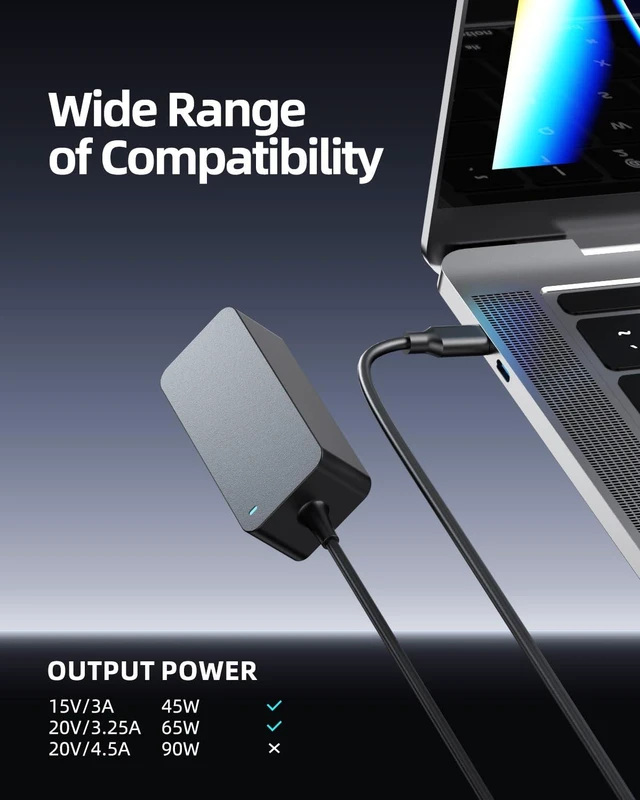 Alt view image 3 of 7 - 65W USB-C Fast Charger Fit for LG Gram 17 16 15 14 Laptop Model 17Z95P 17Z90Q 17Z90R 17Z90S 16T90P 16Z90P 16Z90Q 16Z90R 16Z90S 15Z90P 15Z90Q 15Z90R 14T90S 14Z90P Safety Certified Adapter Power Cord
