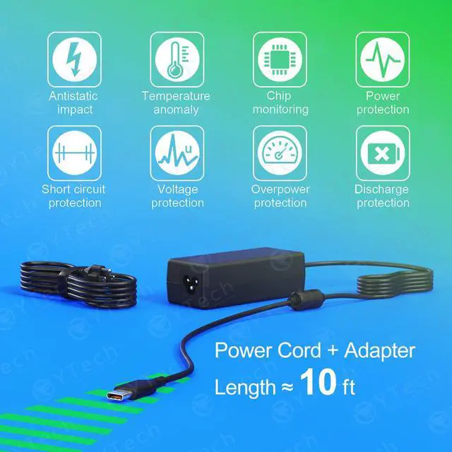Alt view image 6 of 7 - 45W USB C Type C Chromebook Charger Laptop Fast Charging Power Adapter, Widely Compatible with HP, Dell, Lenovo, Acer, Asus, Samsung, Google, and More