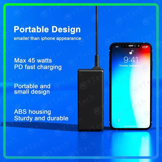 Alt view image 7 of 7 - 45W USB C Type C Chromebook Charger Laptop Fast Charging Power Adapter, Widely Compatible with HP, Dell, Lenovo, Acer, Asus, Samsung, Google, and More