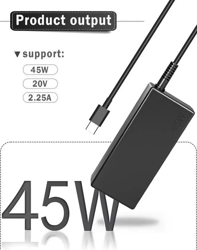 Alt view image 2 of 7 - 45W USB C Laptop Charger Ac Adapter for Chromebook 11 13 14 14A ThinkPad Latitude 5420 XPS Elite Specter X360 14-ca051wm 14-ca020nr 14-ca061dx Power Cord for All USB Type C Laptop