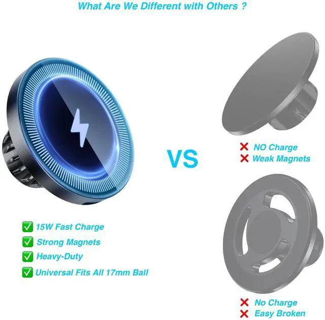 Alt view image 2 of 7 - Magnetic Wireless Charging Phone Holder with 17mm Ball Socket for MagSafe, Magnetic Ball Mount Adapter Fits 17mm/0.67inch Ball Joint Car Phone Holder for iPhone 17/16/15/14/13/12 Series